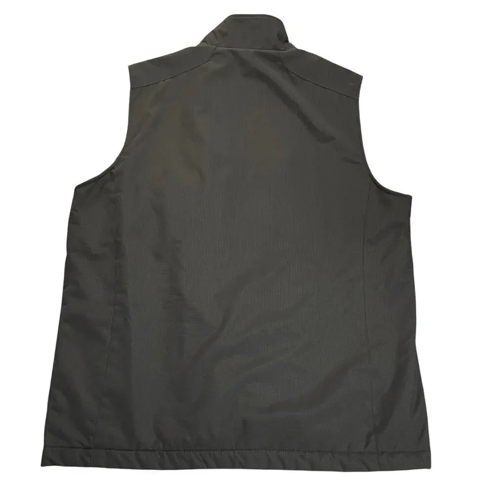 Izod Windbreaker Vest Men's Medium Black Fleece Lined Full Zip Golf Media Pocket
